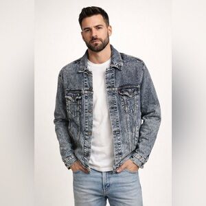 Levi's Acid Wash Blue Denim Jean Trucker Jacket - Size XXL